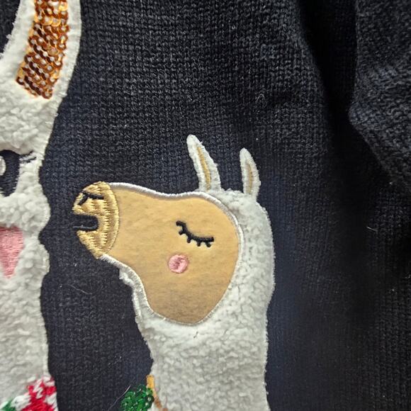 Karen Scott XL Holiday Christmas Crewneck Novelty Sweater Singing Llamas Black - Picture 6 of 7